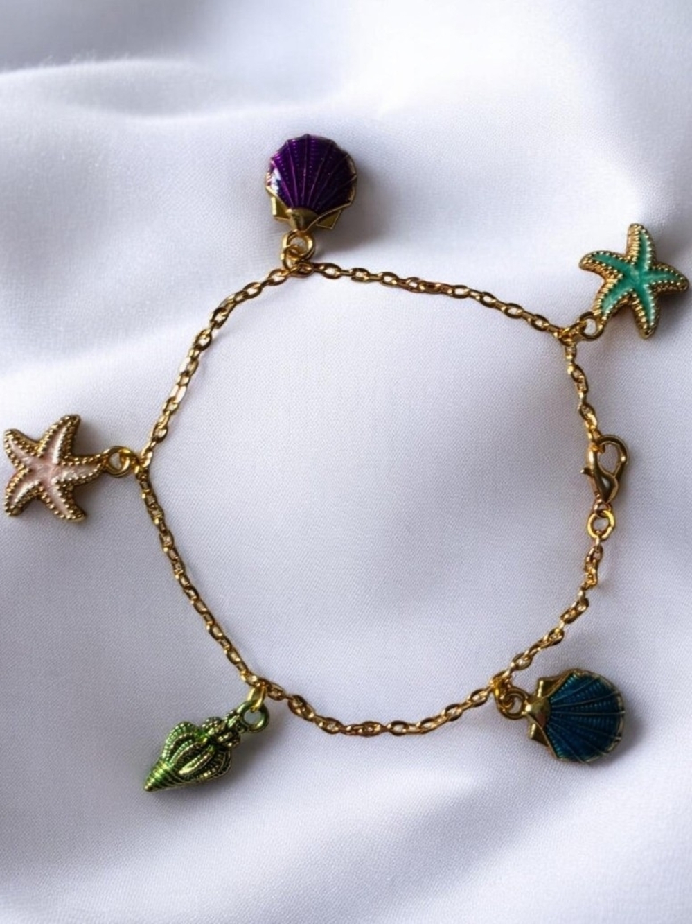 Gold-Tone Multicolor Sea Charm Bracelet - Shell & Starfish